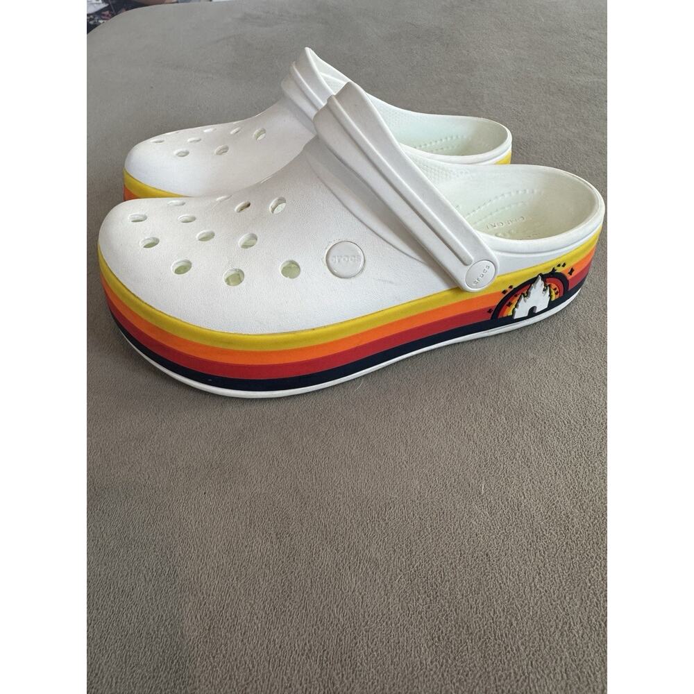 Disney Parks Fantasyland White With Retro Stripe Castle Platform Crocs - J/M6 W8